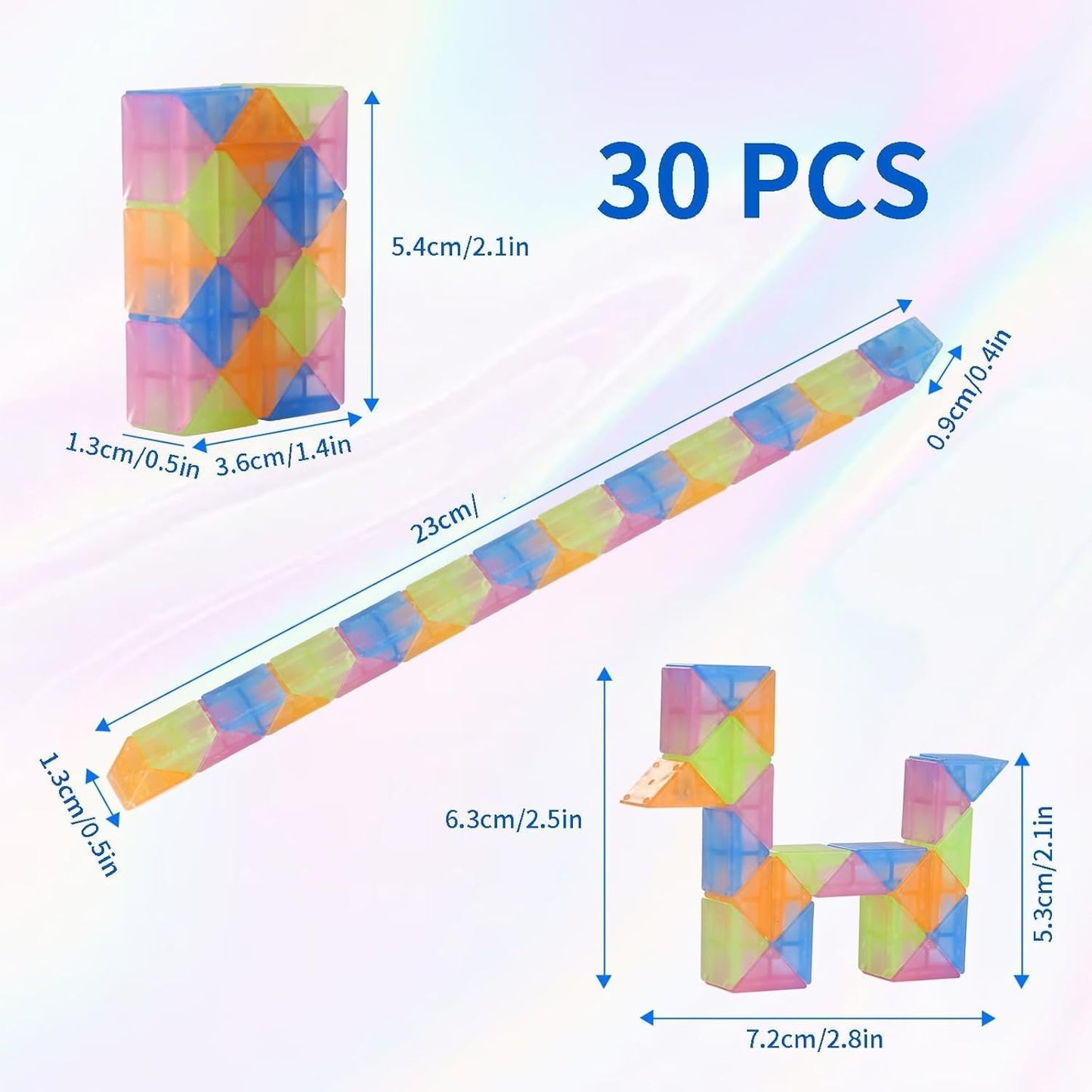 30pcs Bulk Fidget Glow in the Dark Snake Cube, Party Favors ,Goody Bag ,Bulk toys，Brithday Classroom Prizes,Pinata Stuffers Treasure Box for School Students Gifts for Boys and Girl