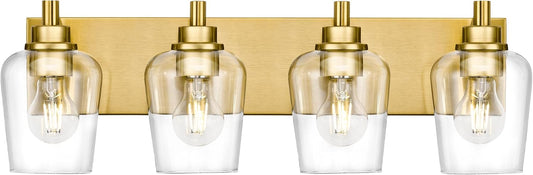 Bathroom Light Fixtures, 4-Light Modern Vanity Light with Clear Glass Wine Glass-Shaped Shade, Vanity Lighting Fixtures Over Mirror, Brushed Gold, VL155-BG-4