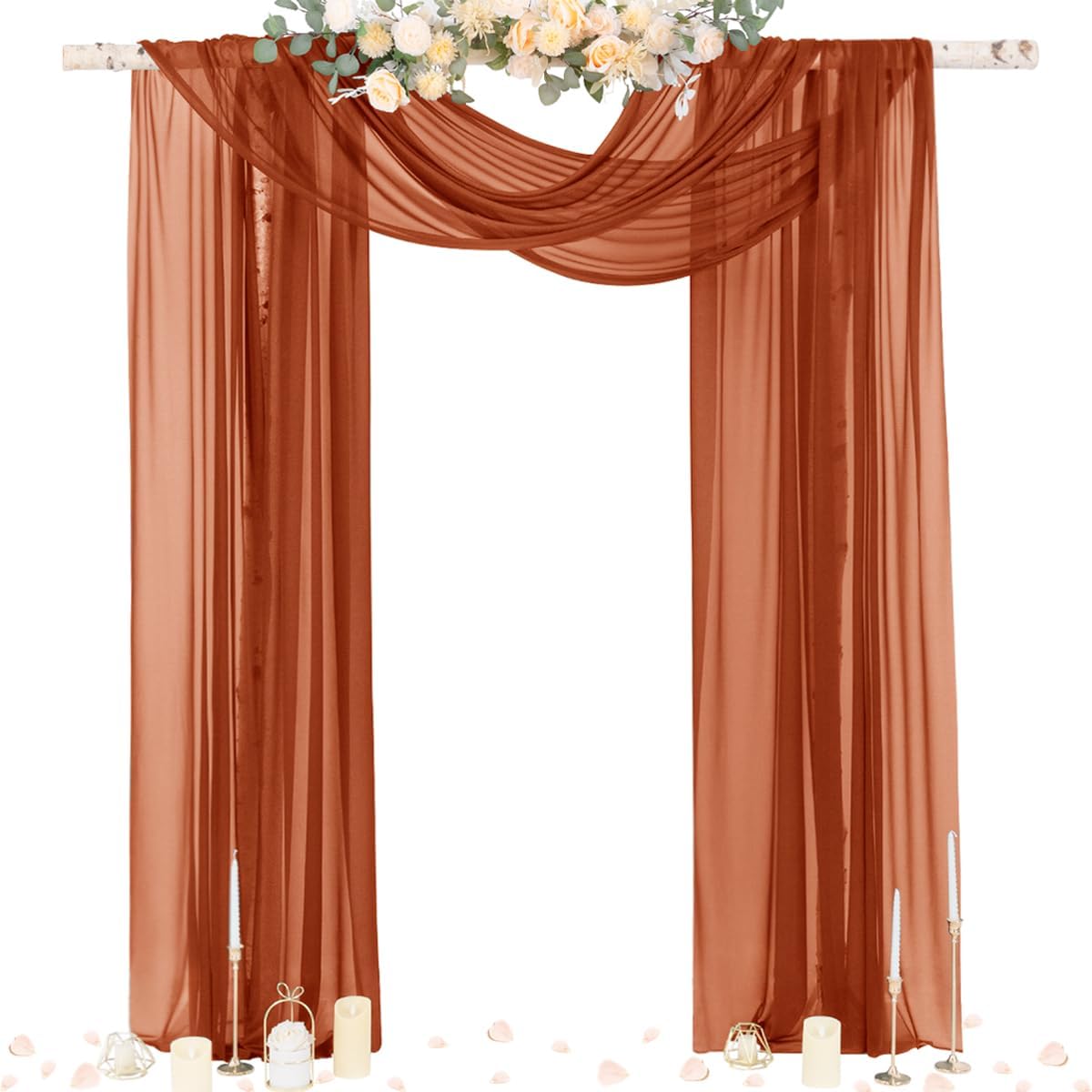 Socomi Terracotta Sheer Wedding Decor Fall Draping Fabric 29" x 20Ft 1 Panel Arch Outdoor Curtain Drapes Extra Long for Bridal Baby Shower Birthday Party Decor