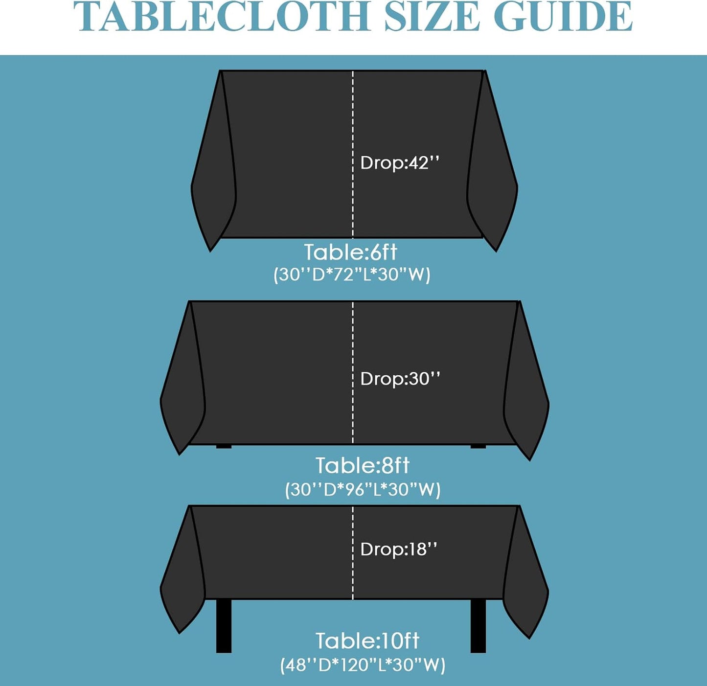 VidaFete Table Cloth 6 Pack 90 * 156inch Rectangle Tablecloth Polyester, Stain Wrinkle Resistant Polyester Dining Table Cover for Kitchen Dinning Party Wedding Rectangular Tabletop Decoration(Black)