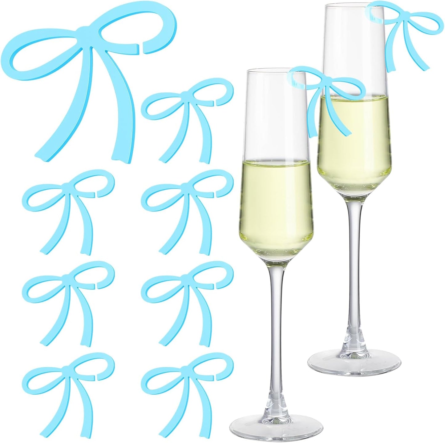 50 Pcs Bows Drink Tags Coquette Bow Wine Glass Charms Acrylic Bowknot Drink Tag for Bachelorette Birthday Wedding Coquette Tasting Party Decor Accessory(Blue)