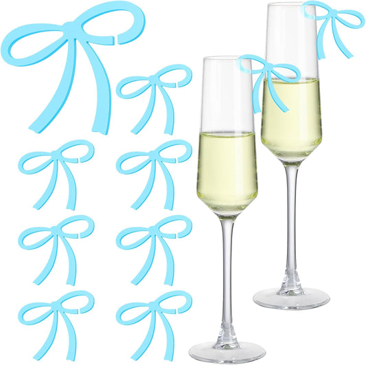 50 Pcs Bows Drink Tags Coquette Bow Wine Glass Charms Acrylic Bowknot Drink Tag for Bachelorette Birthday Wedding Coquette Tasting Party Decor Accessory(Blue)