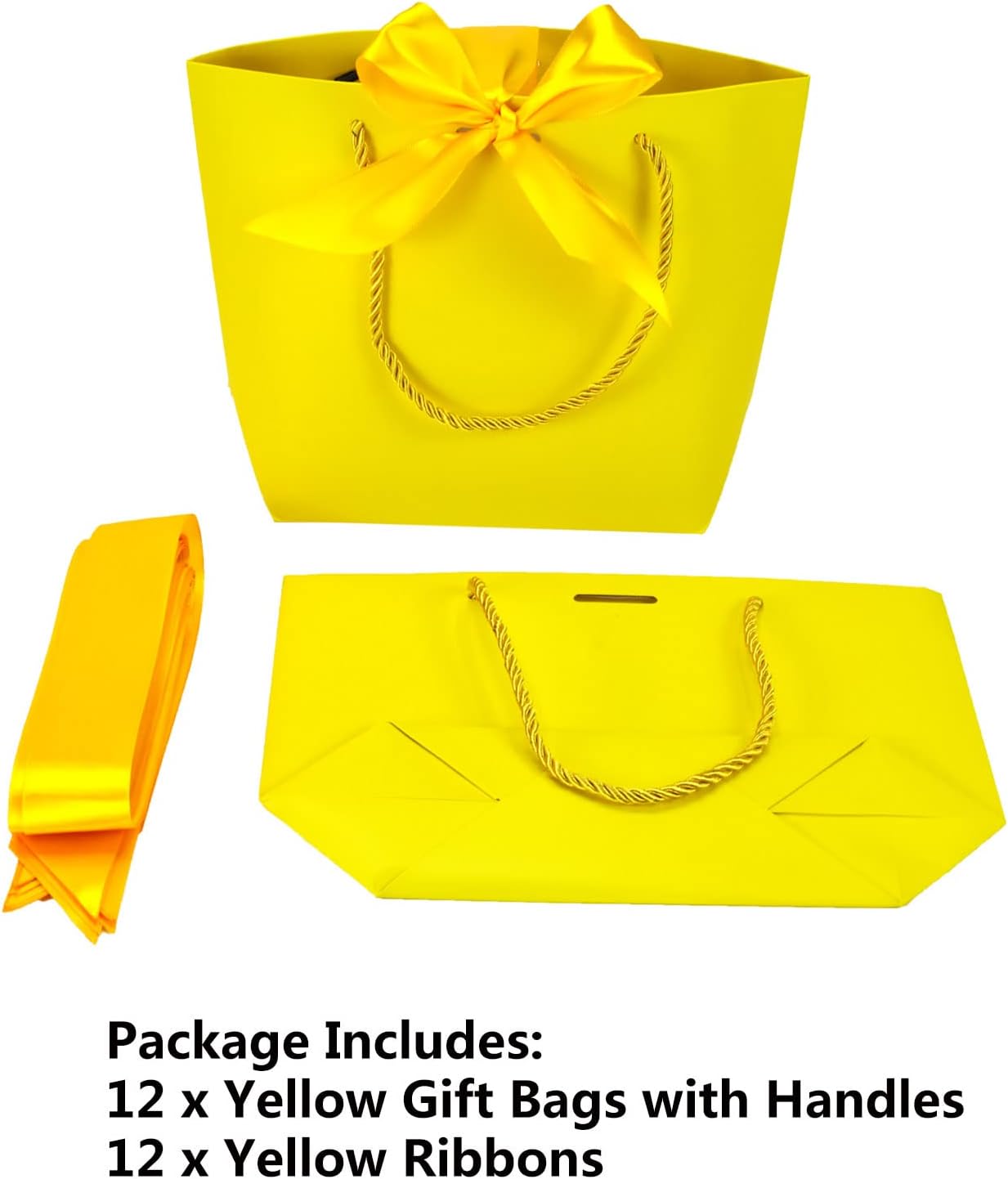 HUAPRINT Gift Bags with Handles,7.48×3.54×7.9 inches,Party Favor Bags with Bow Ribbon,12Pcs Yellow Paper Bags for Birthday Wedding Bridesmaid Present Celebration Holiday