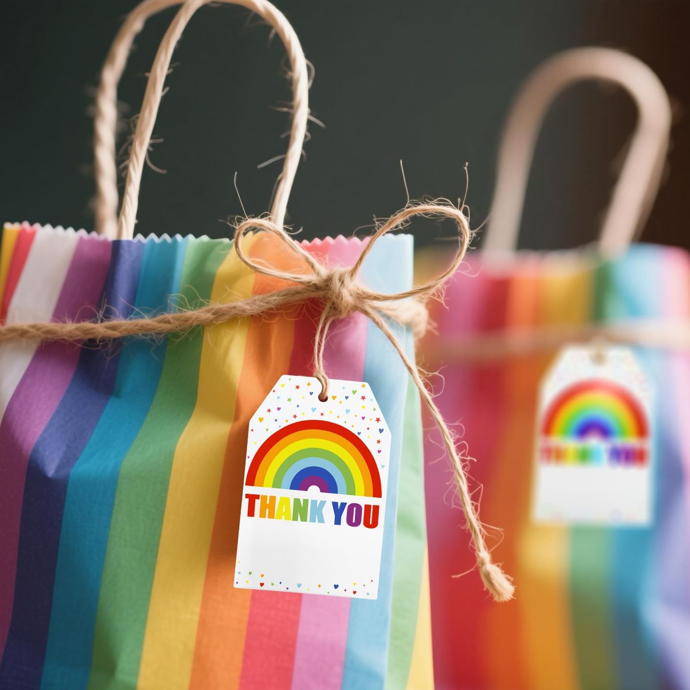 100Pcs Rainbow Heart Gift Tags with String Large Thank You Gift Tags Presents with 65 FT Jute Twine Personalized Tags for Wedding Baby Shower Birthdays Party Gift Wrap Tags