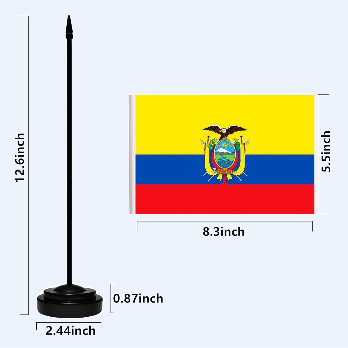 Ecuador Ecuadorian Deluxe Desk Flag Set Small Mini Miniature Ecuador Ecuadorian Table Desktop Flags With Solid Pole, Black Base and Spear Top(2 Pack)