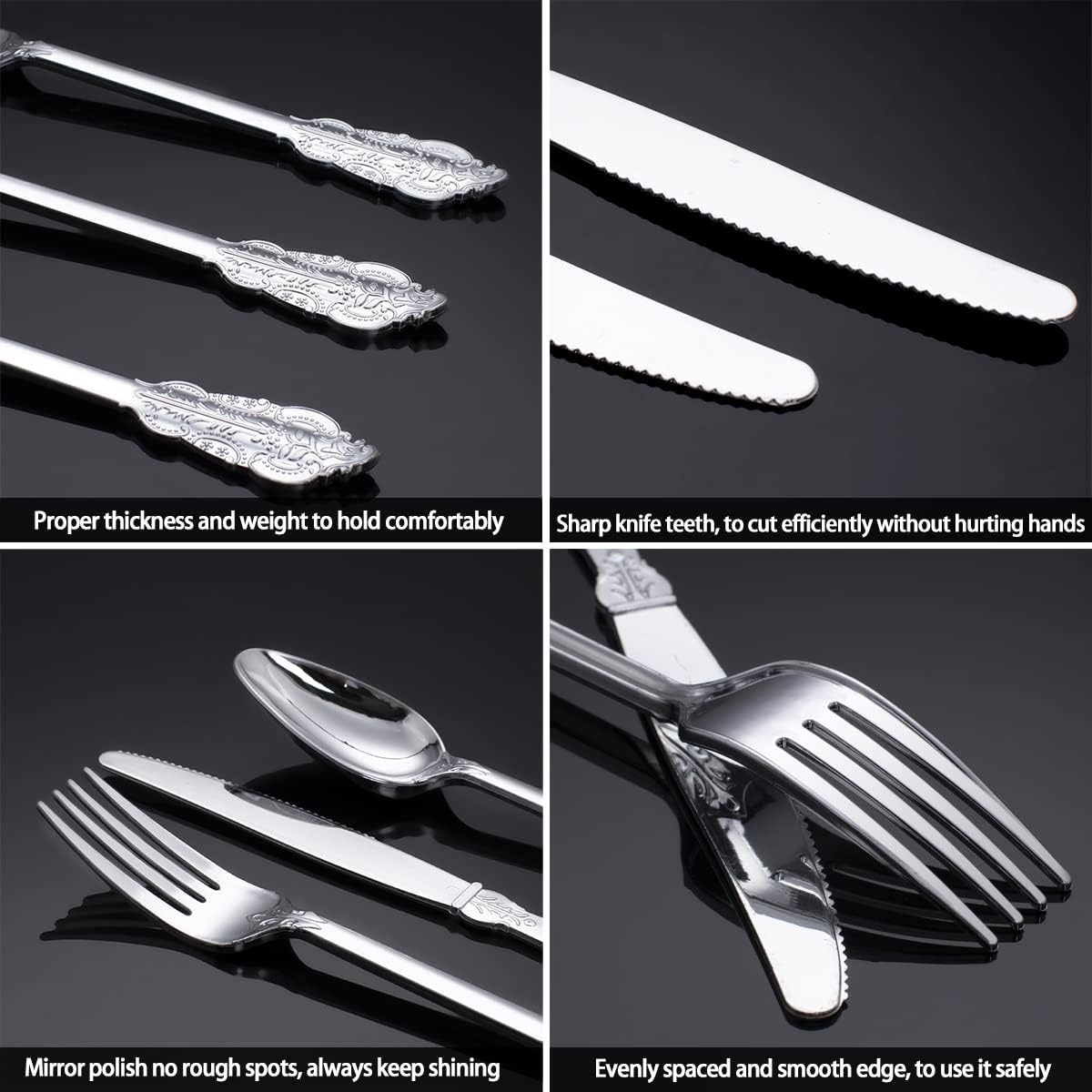 WDF 200 Pieces Silver Plastic Silverware Disposable - 50Guests Silverware Plastic Cutlery - Disposable Utensils Includes 100 Forks, 50 Spoons, 50 Knives Perfect for Christmas Wedding or Party