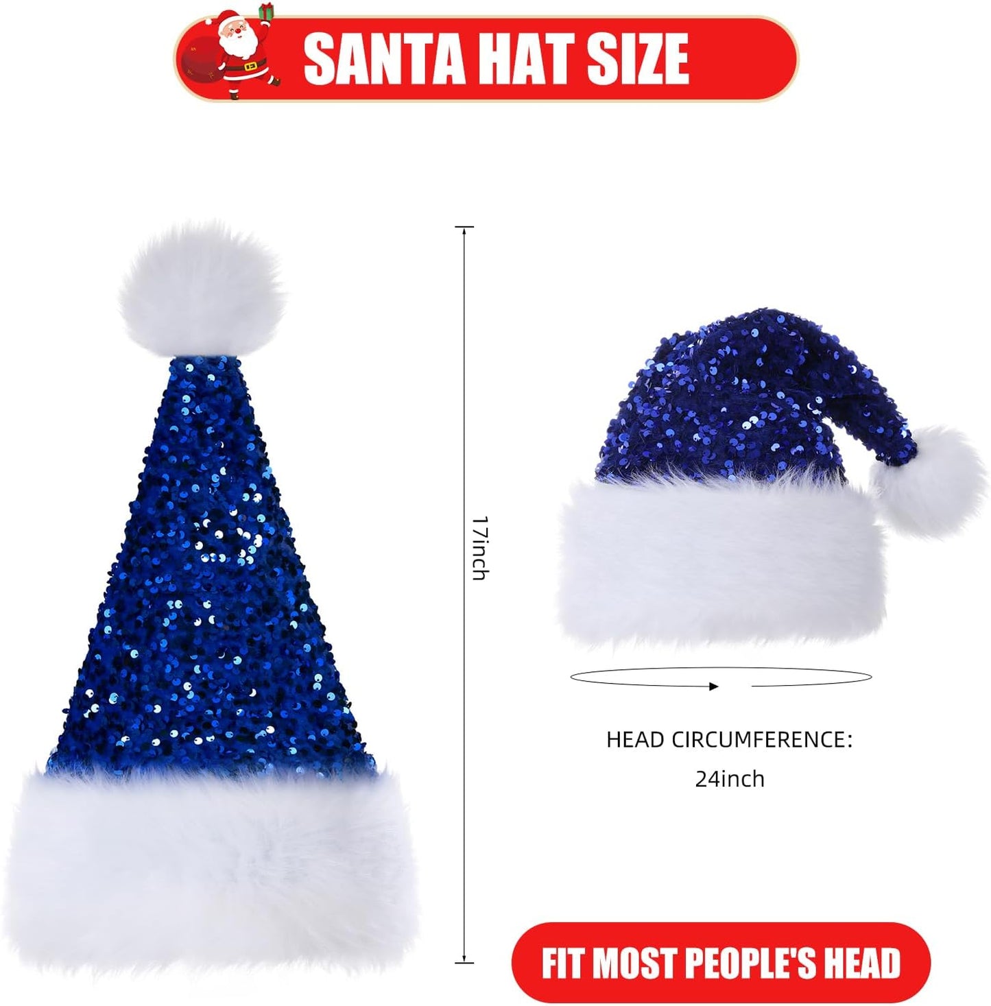 Personalized Sequin Santa Hat for Adults, Red Glitter Christmas Party Hat, Xmas Halloween New Year Holiday Headwear