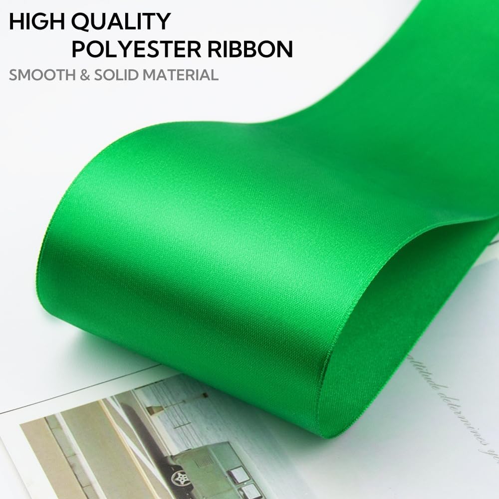 3 Inch 25 Yard Wide Satin Ribbon Green, Solid Fabric Large Ribbon Roll for Cutting Ceremony Wedding Opening Party Decoration, Chairs, Sewing, Festival Pageant Sashes