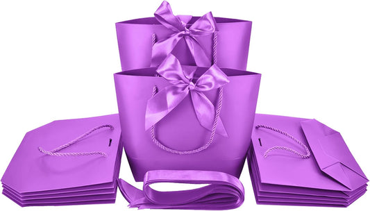 HUAPRINT Gift Bags with Handles,7.48×3.54×7.9 inches,Party Favor Bags with Bow Ribbon,12Pcs Purple Paper Bags for Birthday Wedding Bridesmaid Present Celebration Holiday