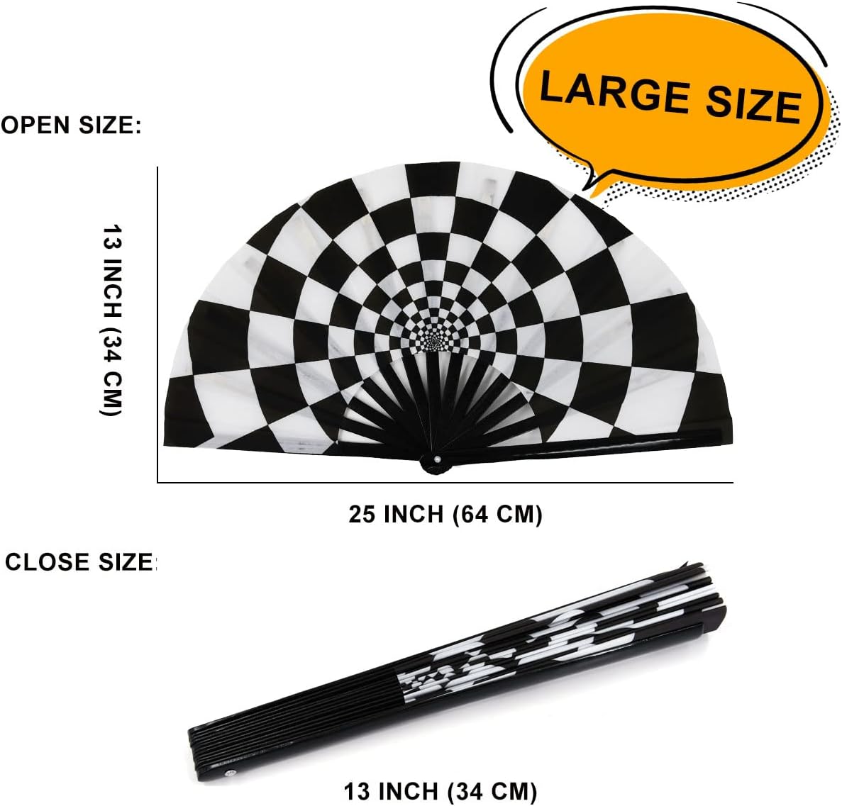 Amajiji Large Folding Hand Rave Fan Popping Fan for Line Dancing Clacking Fans for Boots On The Ground Dance,Party,Decoration,Festival (Speed Checkered)