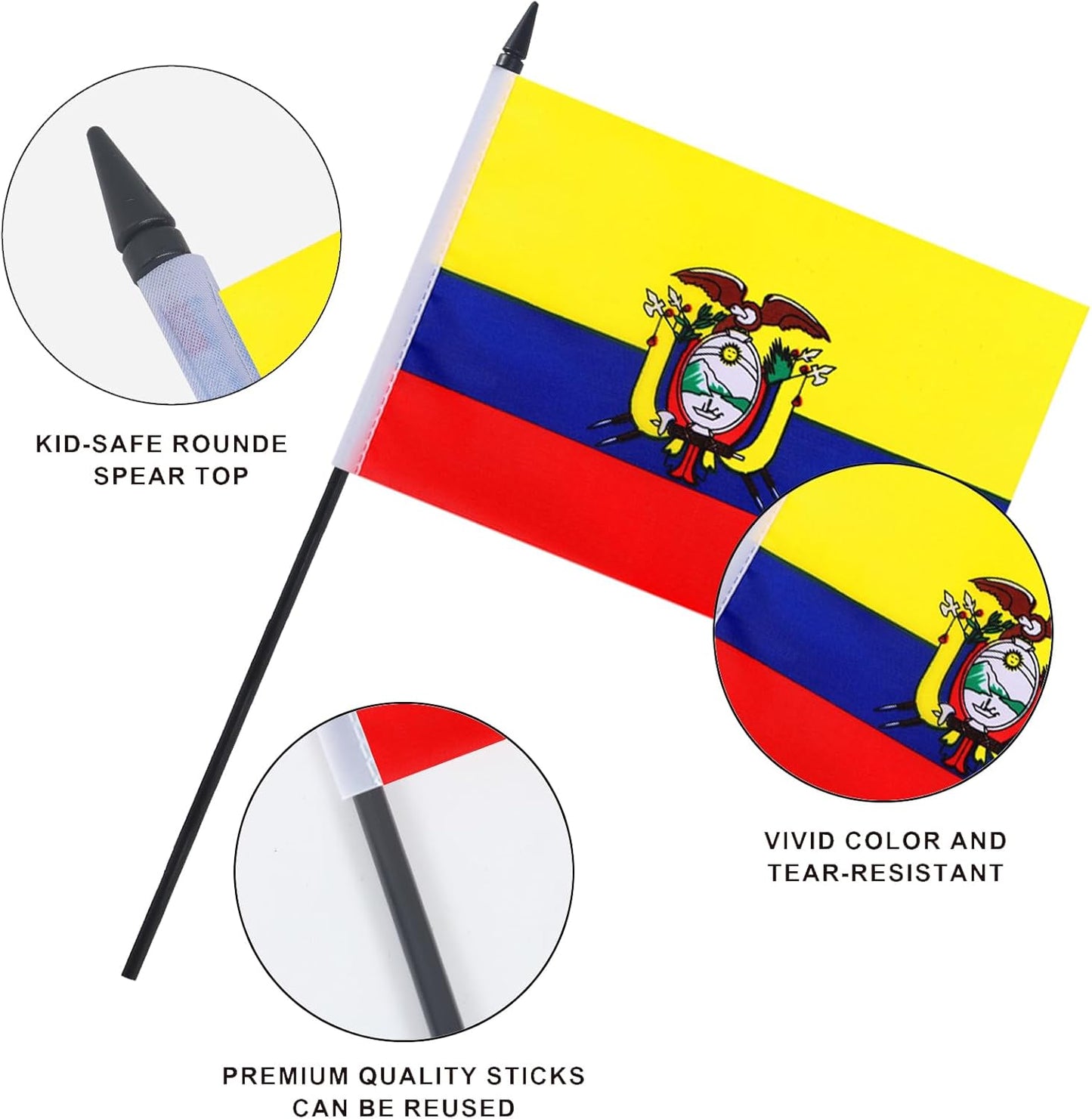 Ecuador Desk Flag 12" Solid Pole Deluxe Set Ecuadorians Flags Banner Mini Small Ecuador Office Table Flags with Black Stand Base Desktop Decorations(2Pack)