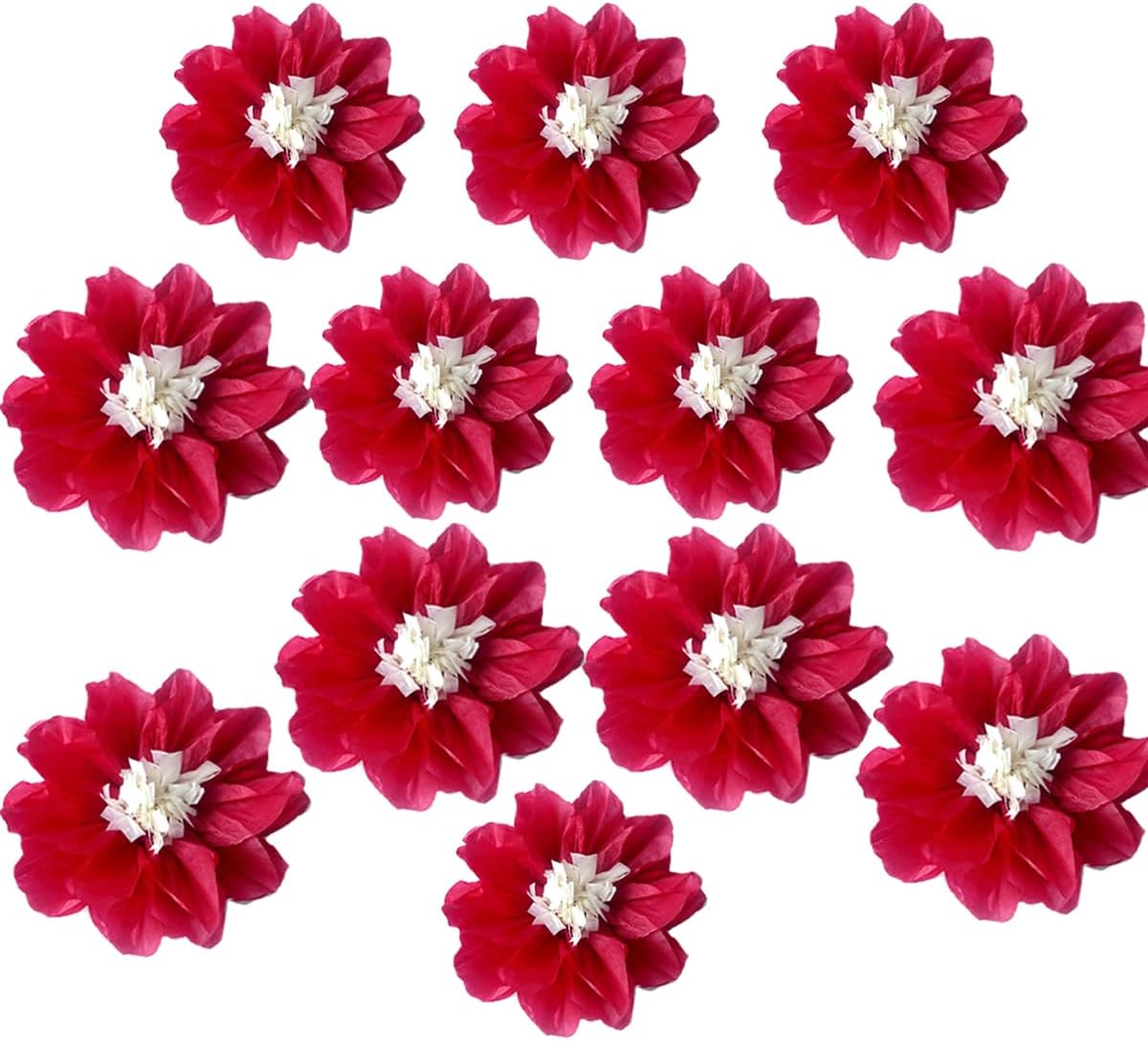 12pcs 10in 12in Paper Flowers Tissue Flowers Pom Paper Pom Poms Hanging Paper Flowers Wall Backdrop Wedding Party Flower Decorations DIY Art Craft Blooms for Birthday Baby Shower Nursey Decor red