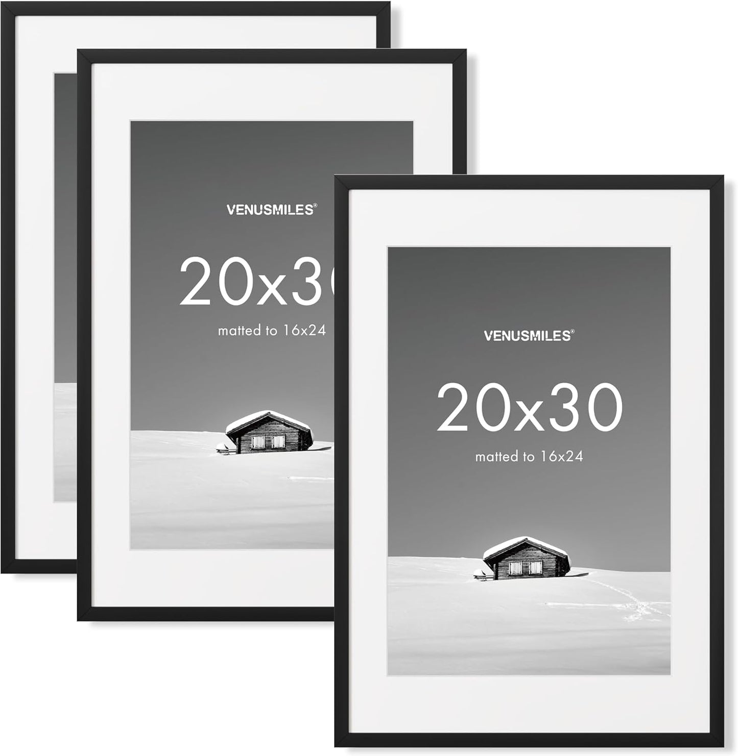 20x30 inch Picture Frame, 20x30 Photo Frames with 16x24 Removable Mat - High Definition Plexiglass - Vertical and Horizontal Display - Wall Hanging Poster Frame - Black, 3 Pack