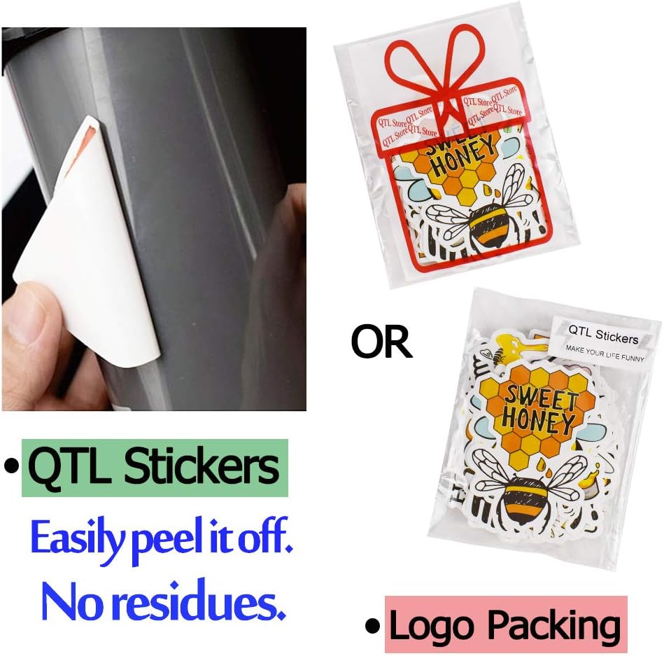 QTL Stickers for Kids Bee Stickers Laptop Stickers for Teens Girls Boys Honey Bee Stickers for Water Bottle Waterproof Stickers Cute Stickers 50Pcs