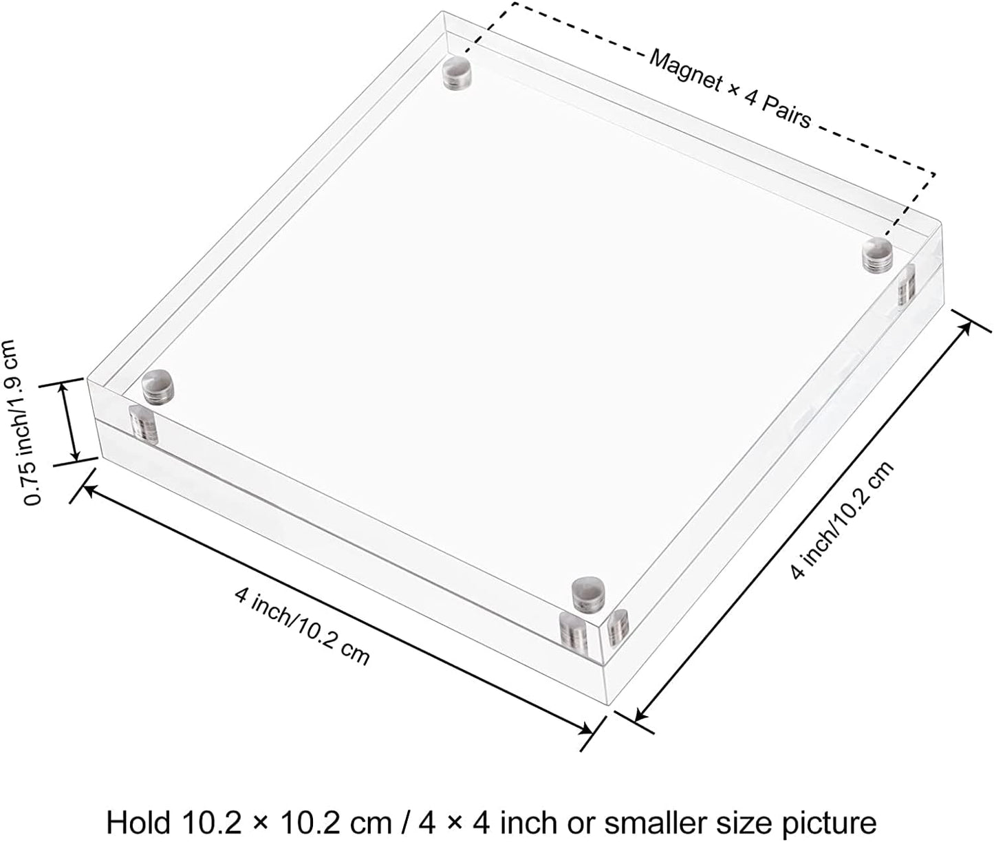 Boxalls 4x4 Inches Acrylic Picture Frames - 5 Pack, Clear Frameless 4x4 Photo Frames with Magnetic, Double Sided Transparent Desktop Frame (5 Pack)