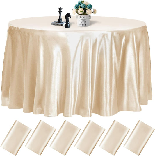 fani 6 Pack 108 Inch Champagne Round Tablecloth - Premium Silky Satin Tablecloth Overlay Smooth Fabric Table Cover Linens, Table Decoration for Wedding Party Banquet Events Restaurant Kitchen Dining