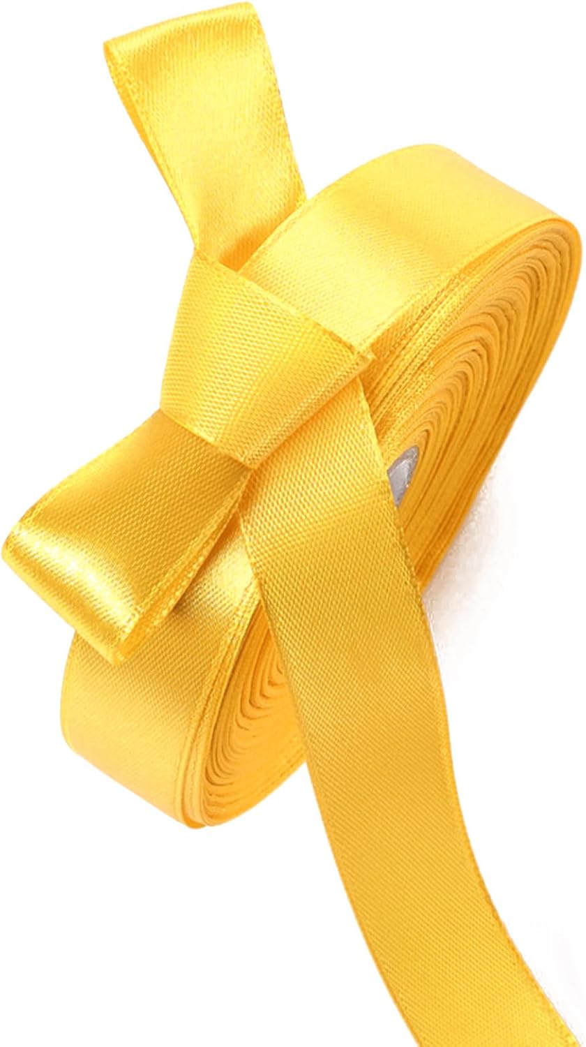 5/8" x 50 Yards Yellow Satin Ribbon Single Faced Fabric Ribbons for Gift Wrapping, Crafting, Bows Making, Sewing, Wedding, Home Decor