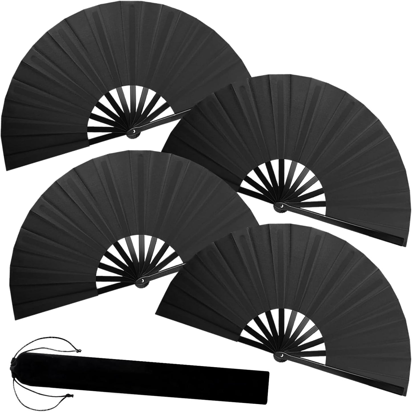 4PCS Large Chinese Folding Fans with 4 Fan Sleeves, Chinese Kung Fu Tai Chi Fans, Clacking Fans for Line Dancing, Popping Fans for Line Dancing for Adult(Black)