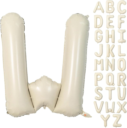 40 Inch Letter Balloons W, Big Custom A-Z Alphabet Foil Name Balloon Cream White, Self Inflating Beige Customize Helium Balloon Letters W for Women Girls Birthday Bride Baby Shower Party Decorations