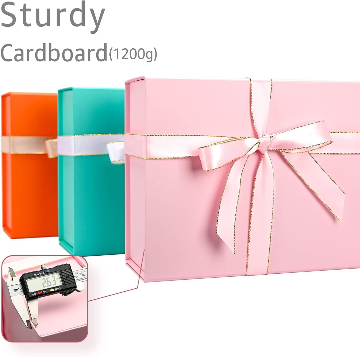 LIFELUM Gift Boxes for Presents, Extra Large Gift Box 2 Pack 13.85 x 8.35 x 4.45 inch with Magnetic Lid Pink Gift Box With Ribbon, Card, Shredded Paper Filler