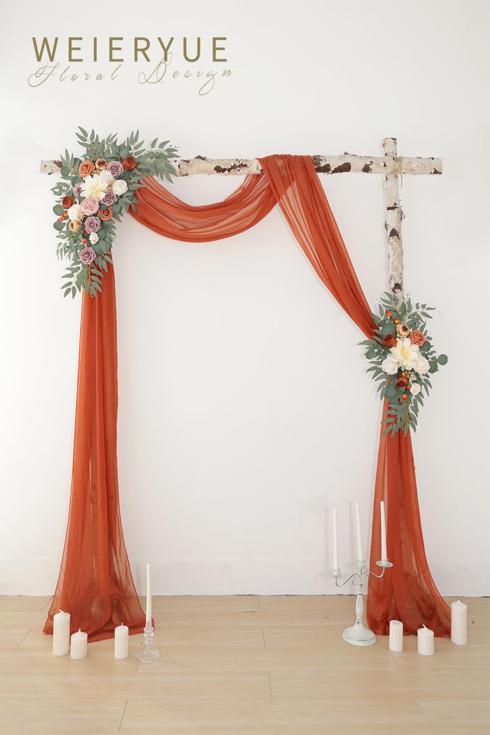 Artificial Wedding Arch Flowers Kit(Pack of 3),2Pcs Artificial Flower Arch Decor,1Pcs Sheer Drape for Wedding Ceremony Arbor for WeddingCeremony (Burnt Orange Wedding)