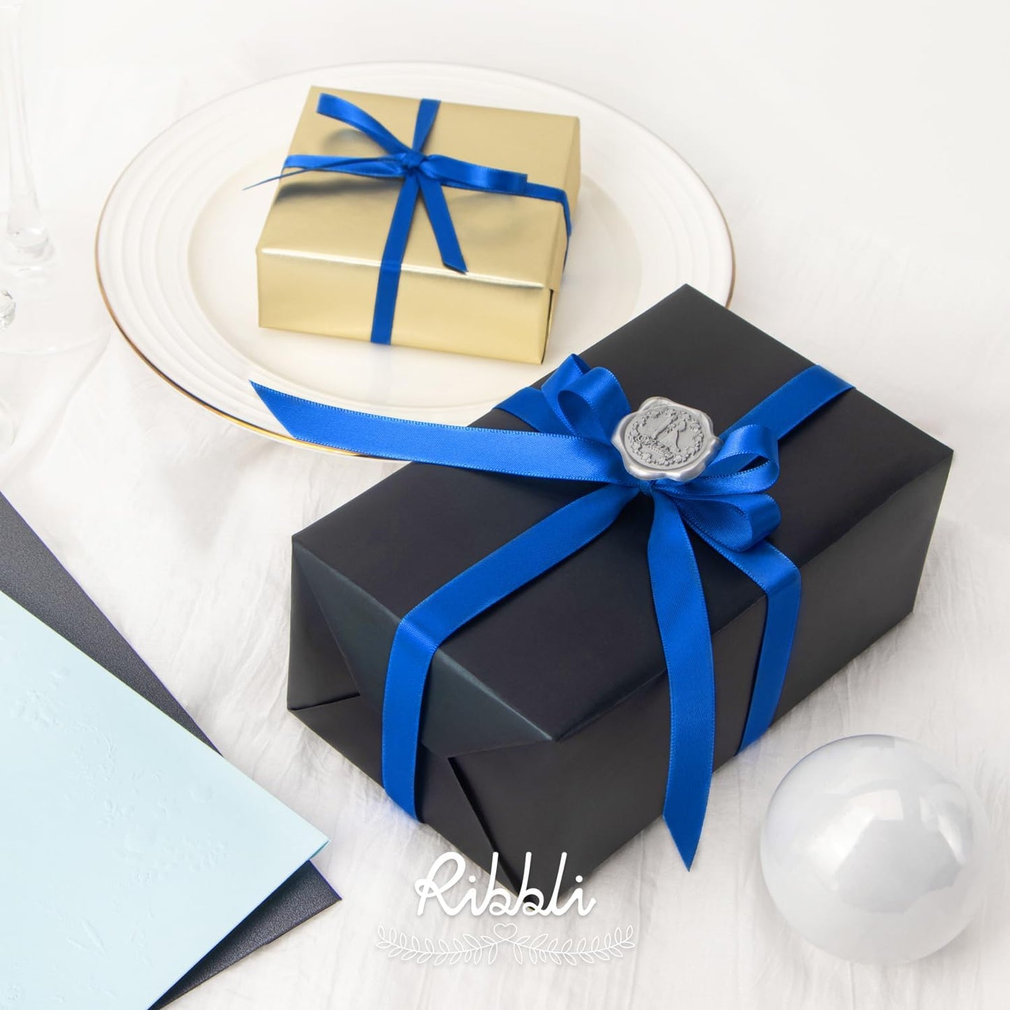 Ribbli Royal Blue Satin Ribbon Double Faced Satin 1/4 Inch x Continuous 100 Yards-Blue Ribbon for Gift Wrapping Crafts Wedding Decoration Bows Bouquet Floral Arrangement