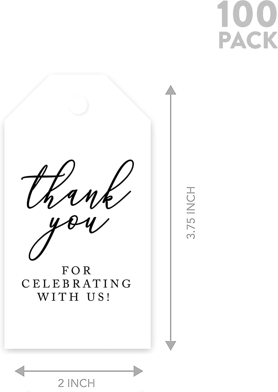 Andaz Press 100-Pack Thank You for Celebrating with Us Favor Tags Minimal Modern Cardstock Gift Tags with Bakers Twine for Wedding Baby Shower Bridal Shower Birthday Party Favors 2 x 3.75-Inches