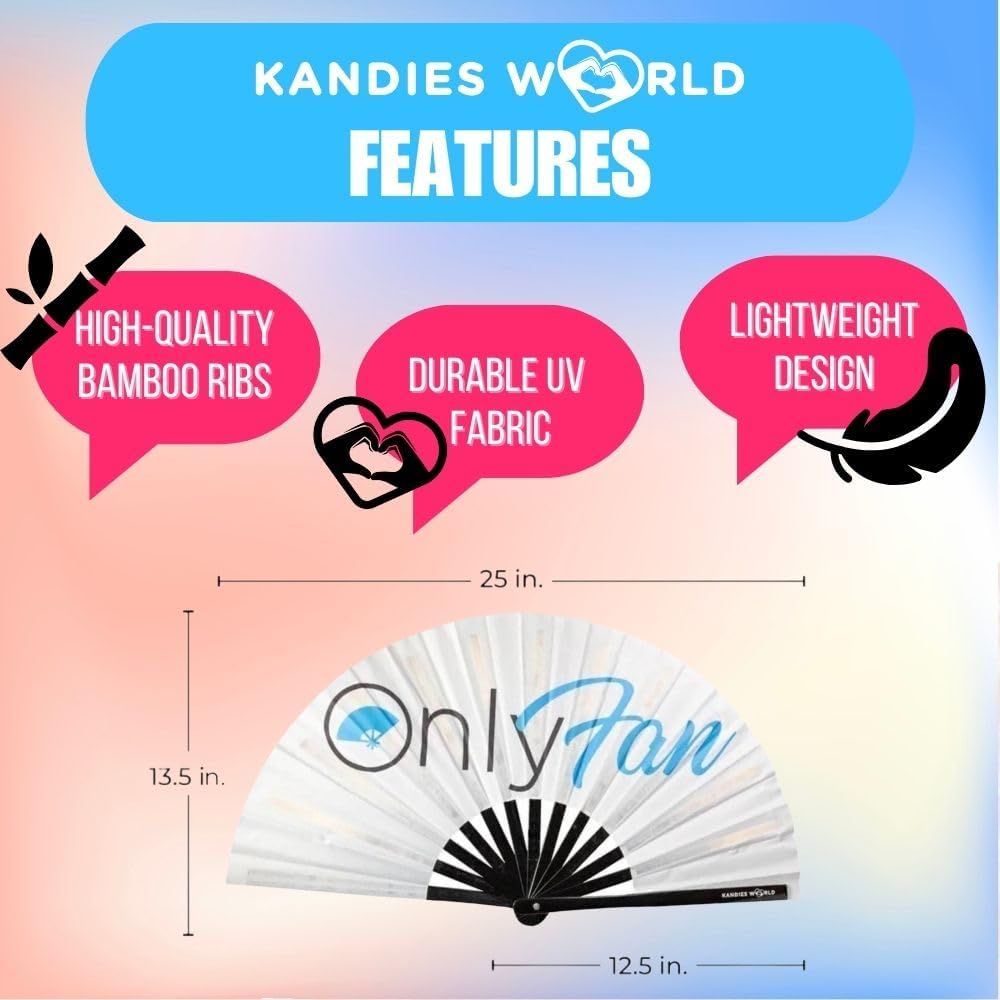 Kandies World UV Reactive Custom Festival Folding Hand Fan - Unique Designs, Made of Bamboo, Clacking Sound, Lightweight - Perfect Rave and Festival Accessory!