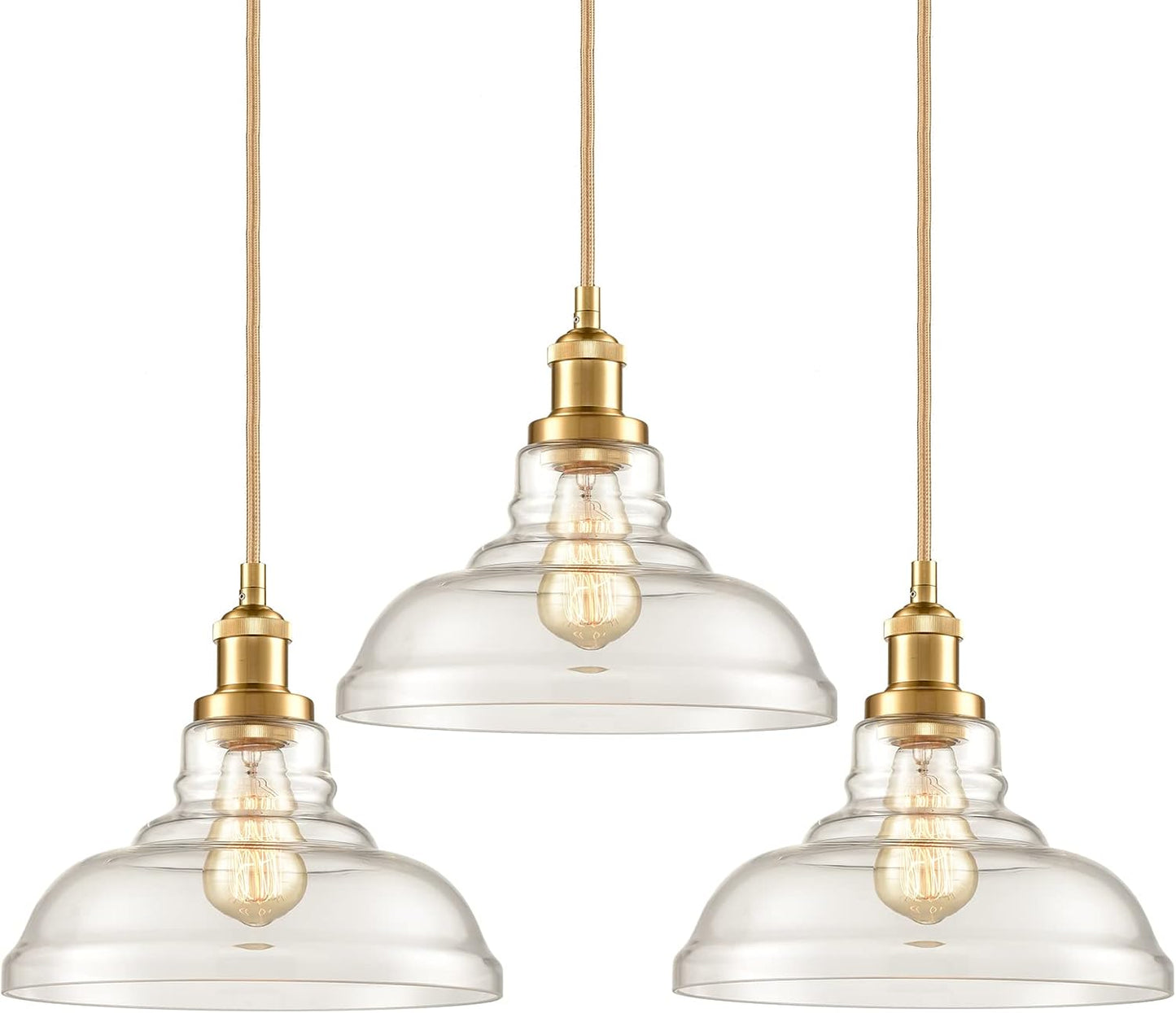 CLAXY Modern Gold Pendant Light Classic Glass Dome Kitchen Hanging Light Fixture-3 Pack