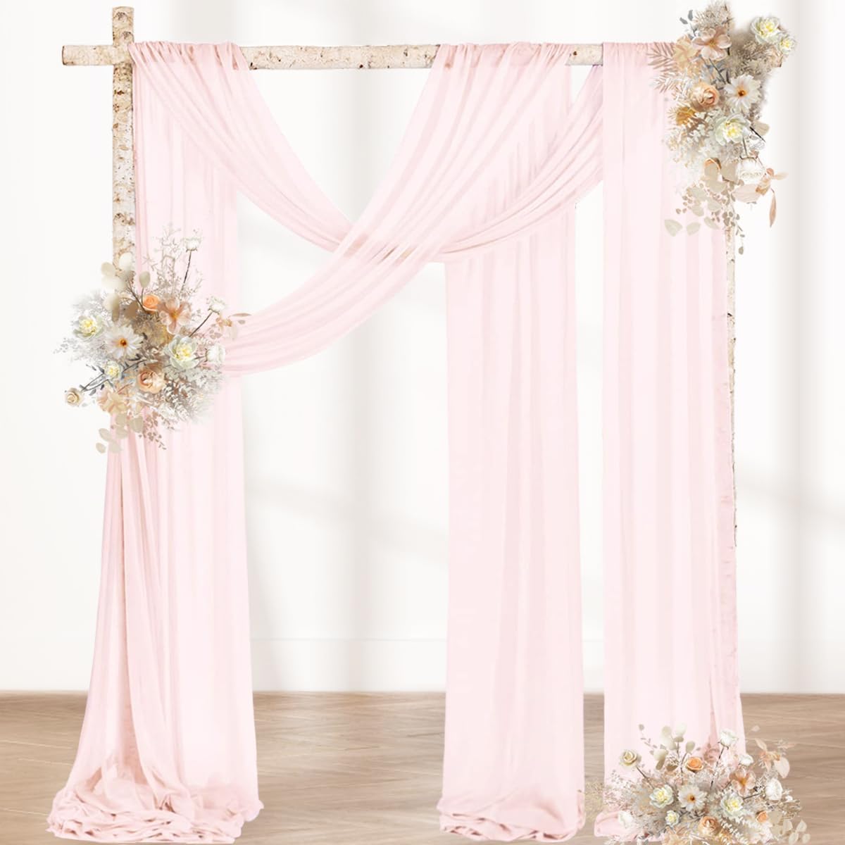 MLMW Wedding Arch Draping Fabric 4 Panels 29" x 20Ft Easter Pink Sheer Wedding Arch Backdrop Drapes Outdoor Curtain for Ceremony Party Background Ceiling Decor