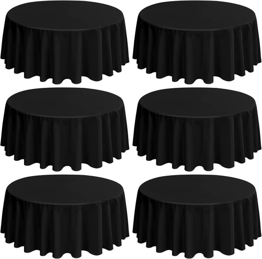6 Pack Round Tablecloths - 90 Inch, Black Polyester Table Cover for Round Table, Stain and Wrinkle Resistant Washable Fabric Tablecloth, Polyester Tablecloth for Wedding Banquet Parties
