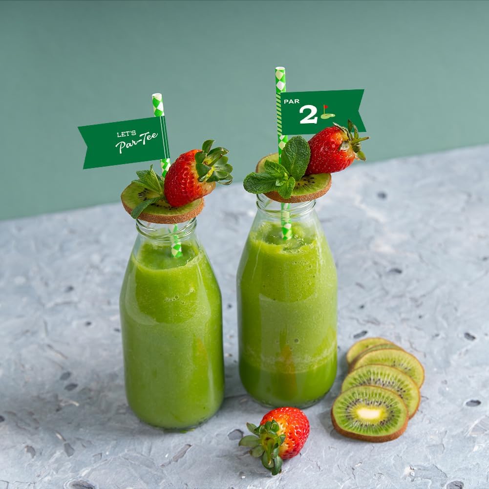 Golf Themed Birthday Party Straw Decor, 20 PCS Hole In One 1st Birthday Disposable Paper Cocktail Drinking Straw With Flag Tag for Baby 1st Birthday Party Decorations (Hole In 1)