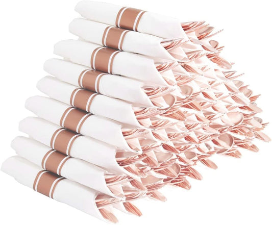 Supernal Set of 60 Packs Rose Gold Silverware - Heavy Weight Cutlery with Linen Napkin Suit for Wedding, Party