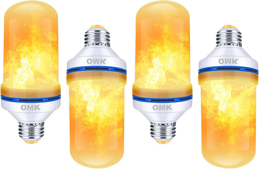 OMK 4 Pack Flickering Light Bulbs - Sunlight LED Flame Effect Light Bulbs with 4 Modes for Indoor/Outdoor Decor & Holiday Gifts