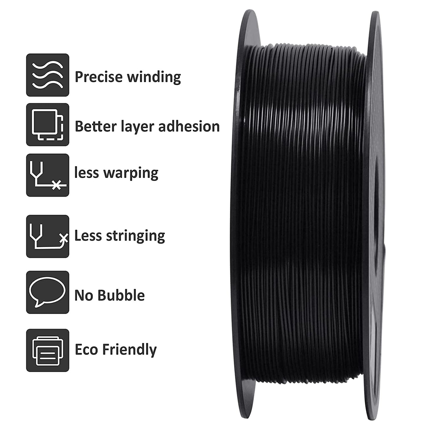 GIANTARM 3D Printer Filament, Black Pla Filament, 1Kg(2.2lbs) Spool, 1.75mm Dimension Accuracy +/- 0.03mm, 3D Printing Filament, Dark Black