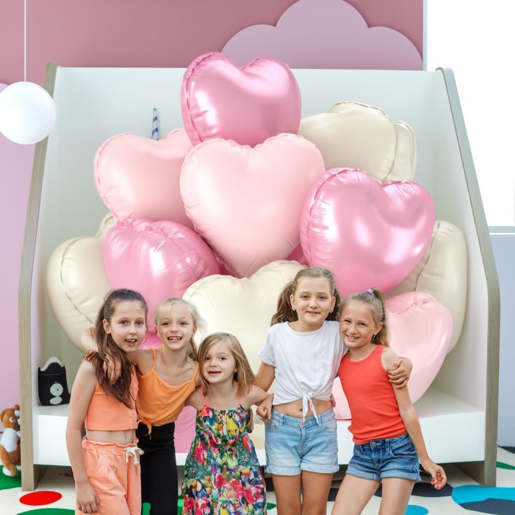 12 Pcs Heart Balloons, 18 inch Pink White Heart Shaped Balloons, Big Foil Helium Balloon, Pink Love Foil Balloon for Wedding Baby Shower Valentine Party Decorations