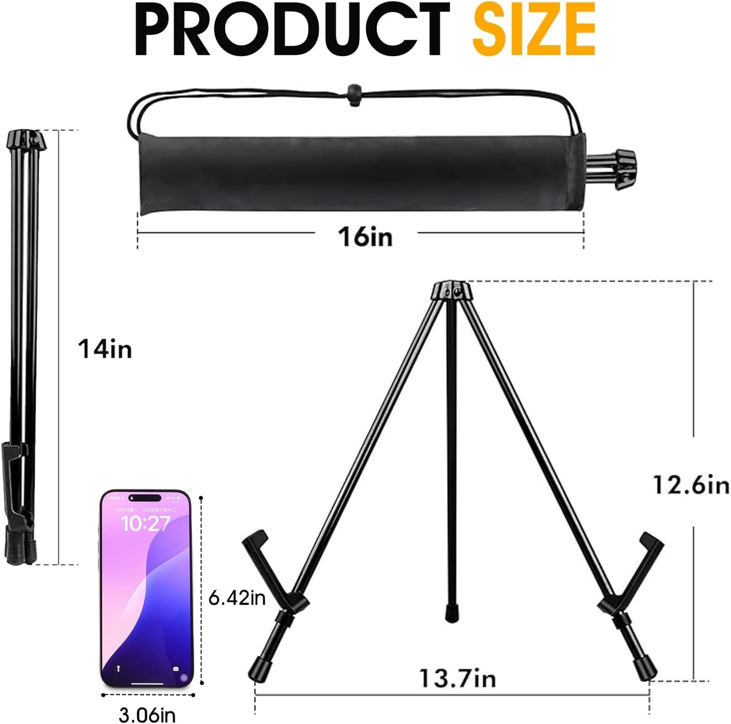 AROIC 24 Pack 14'' Tabletop Easels, Black Steel Table Top Easels for Display, Adjustable Portable Table Top Easel for Paintings, Signs, Posters,Frame Pictures(with 24 Bags)