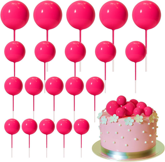ASTARON 20 Pcs Ball Cake Topper Decorations Mini Balloons Cake Topper Sticks Hot Pink Balls Cake Picks Cake Topper Balls Cake Decorations for Wedding Birthday Cake Decorations