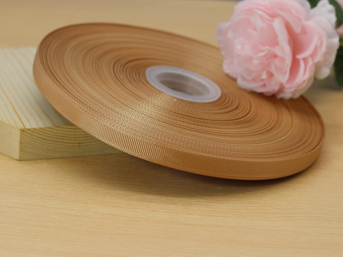 Jesep One Roll 100 Yards 3/8" Soild Grosgrain Ribbon Boutique Gift Wrapping Package Ribbon, DIY Crafts Bow Hair Headband Accessories Assorted Ribbon#835 (3/8" 10mm, Khaki)