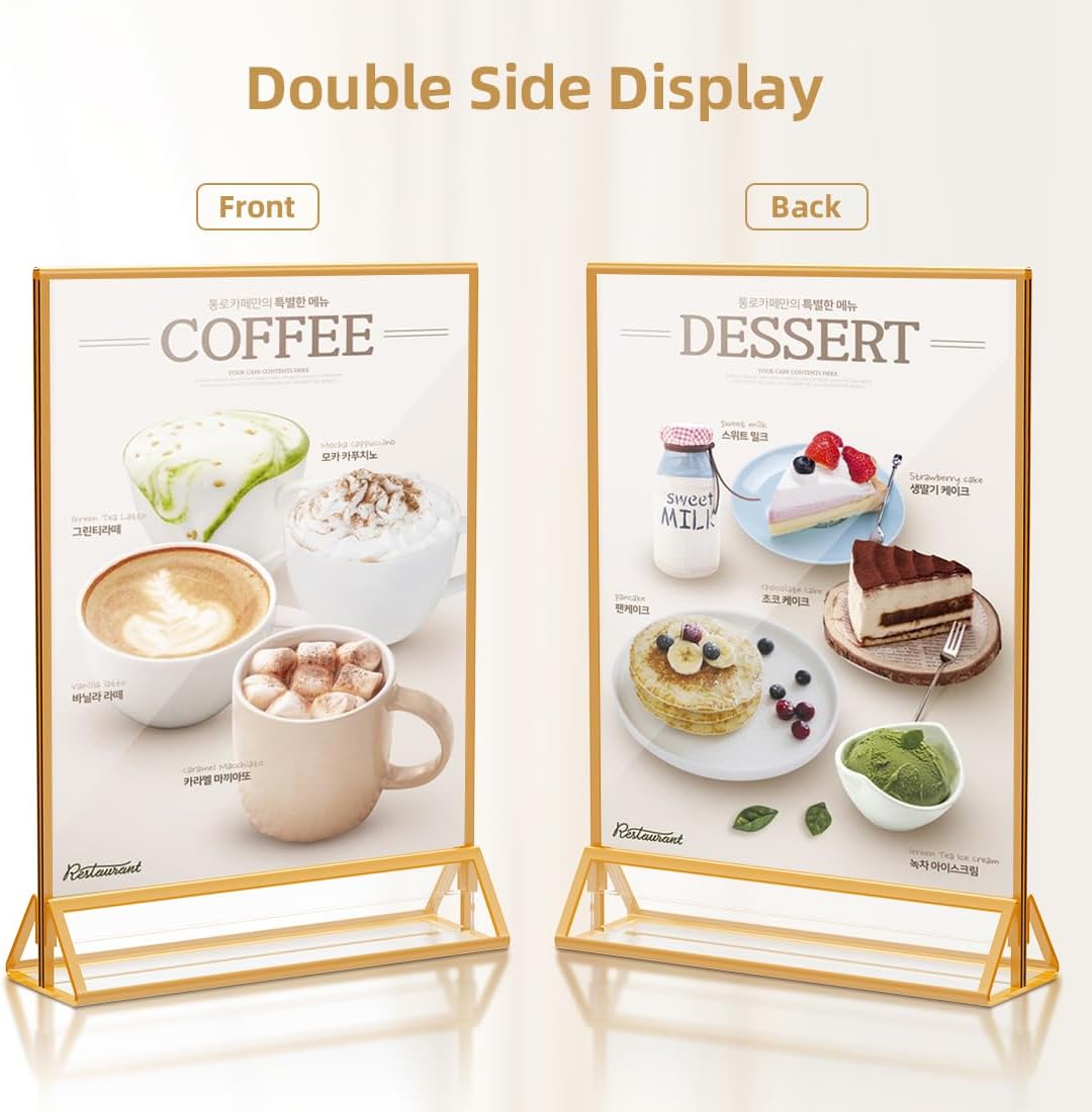 Acrylic Sign Holder 8.5X11 Gold Picture Frame Double Sided Acrylic Frame Plastic Sign Holder Display Stand for Wedding Table Numbers Menu Holder (6 Pack)