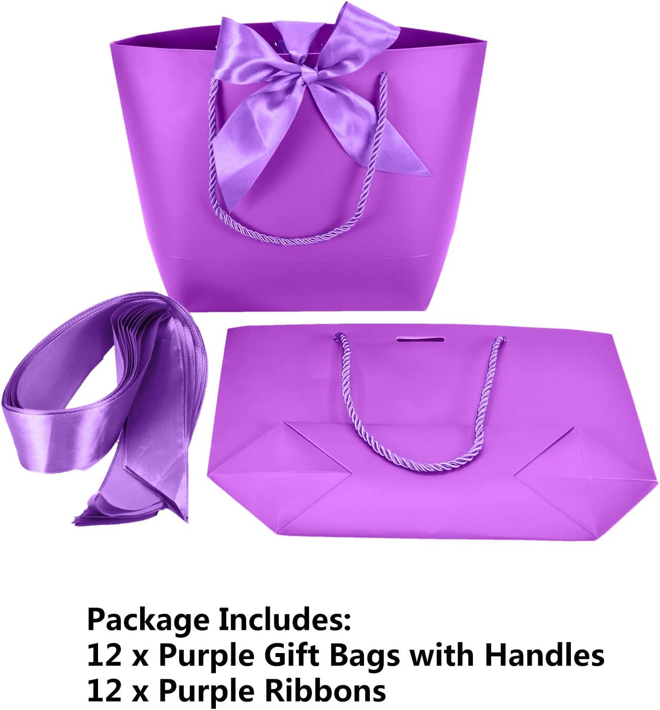 HUAPRINT Gift Bags with Handles,7.48×3.54×7.9 inches,Party Favor Bags with Bow Ribbon,12Pcs Purple Paper Bags for Birthday Wedding Bridesmaid Present Celebration Holiday