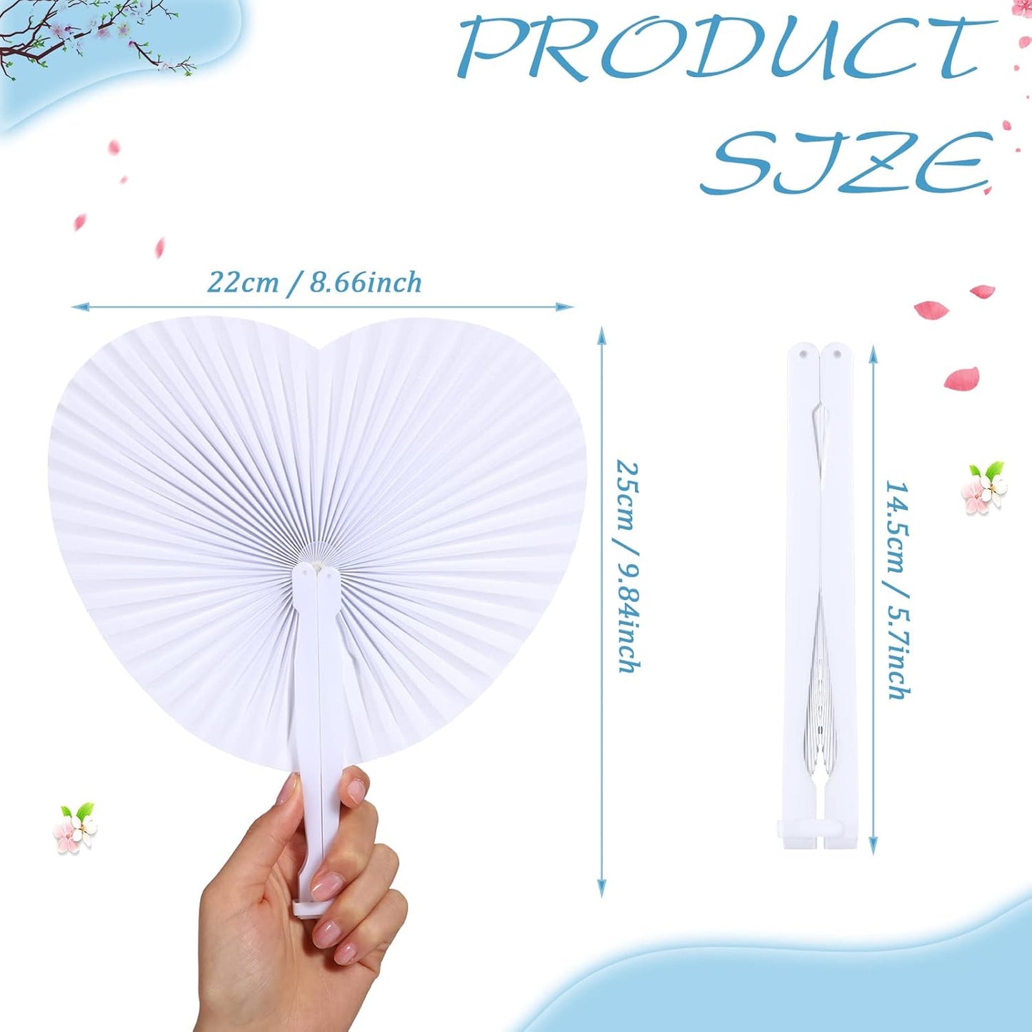 Unittype 150 Packs Wedding Paper Fans Heart Shaped Folding Handheld Fans for Wedding Decorate Guests Favor Anniversary Birthday Party Supplies Home Decor(White)