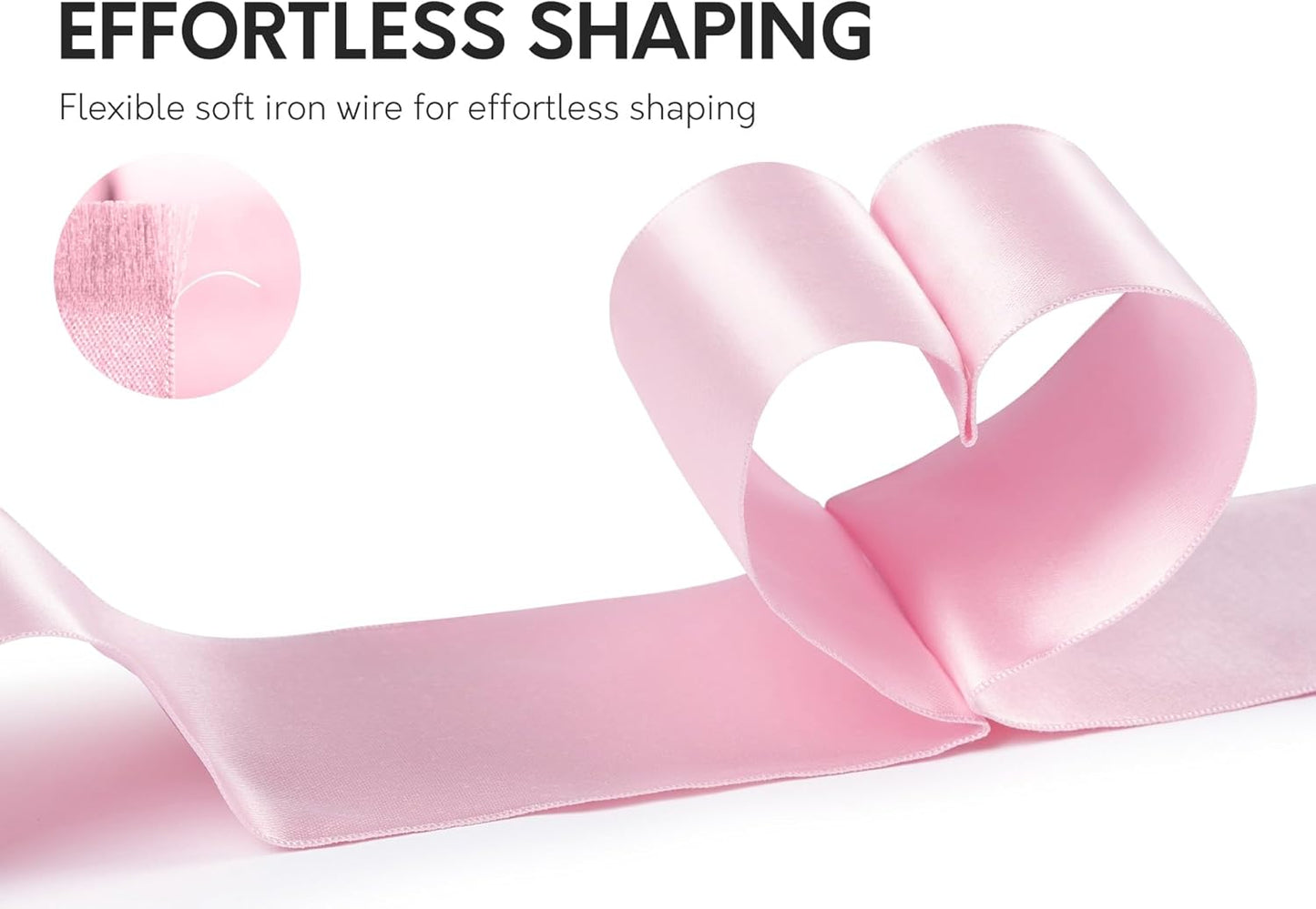 Pink Satin Ribbon Double-Faced Wired Ribbons for Gift Wrapping Flower Bouquet Bows Wedding Invitation Christmas Decor Crafts 2-1/2 Inch 10 Yards