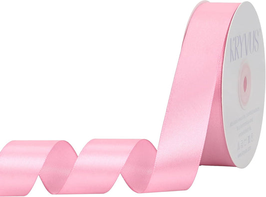 Rose Pink Satin Ribbon 1 inch X Continuous 50 Yards, Single Face Polyester Ribbon Perfect for Gift Wrapping, Flower Bouquet, Wedding Decor, Crafts, Bow Making, Sewing and More