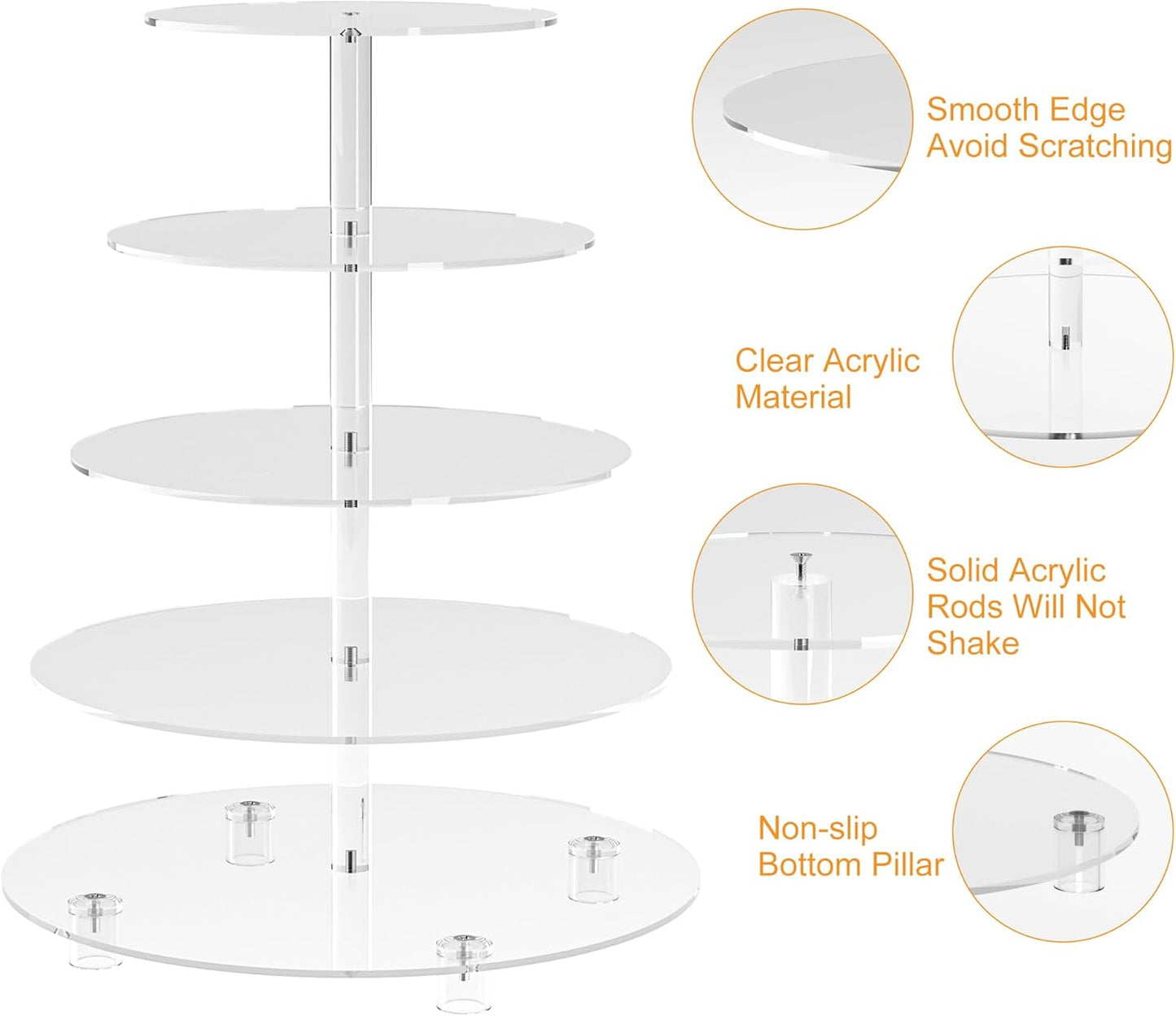 Cupcake Stand for 50 Cupcakes, 5 Tier Cupcake Holder, Clear Round Cupcake Tower, Acrylic Cupcake Stand, Cupcake Display Stand for Party, Wedding, Birthday, Baby Shower, Halloween