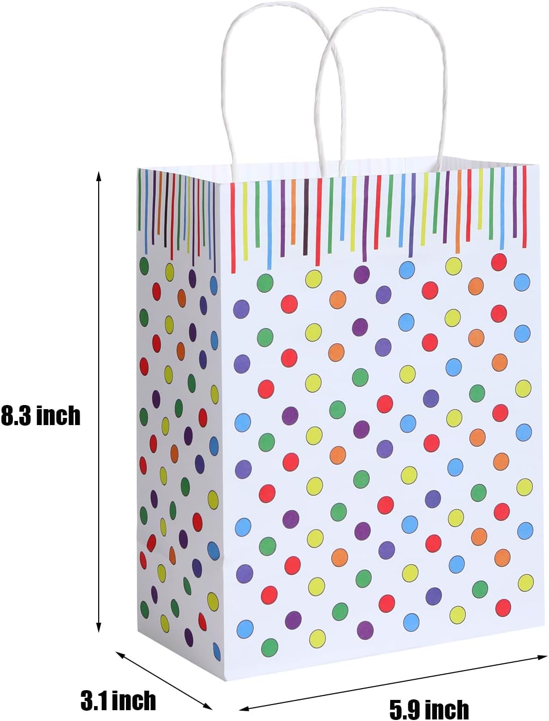 Bekoetoz 40 PCS White Kraft Paper Bags With Handles 8.3 * 5.9 * 3.1 Inch Bulk Gift Bags For Birthdays,Weddings,Baby Showers,Party Favor,Goodie Bags(Small,Dots)