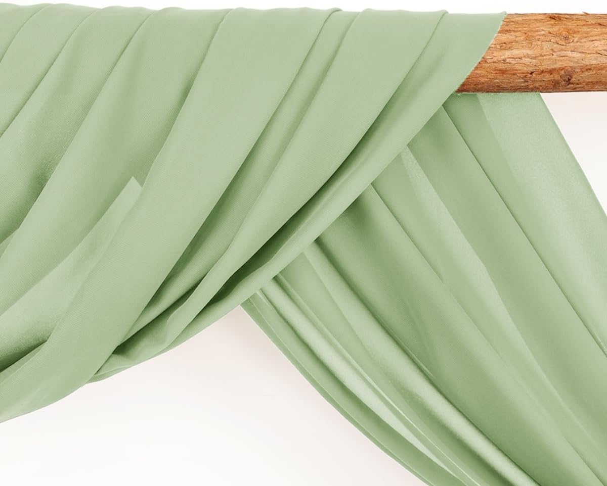 Wedding Arch Draping Fabric 1 Panel 30'' x 18FT Sage Green Sheer Chiffon Arch Drapery for Photo Booth Bridal Shower Baby Shower Church Decor Newborn Photography Christening Outdoor Party