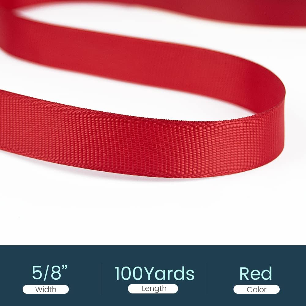 5/8" X 100 Yards Red Grosgrain Ribbon, Premium Grosgrain Ribbon for Sewing, Gift Wrapping, Bow Making, Wedding Decor, Wrapping and More (Red)