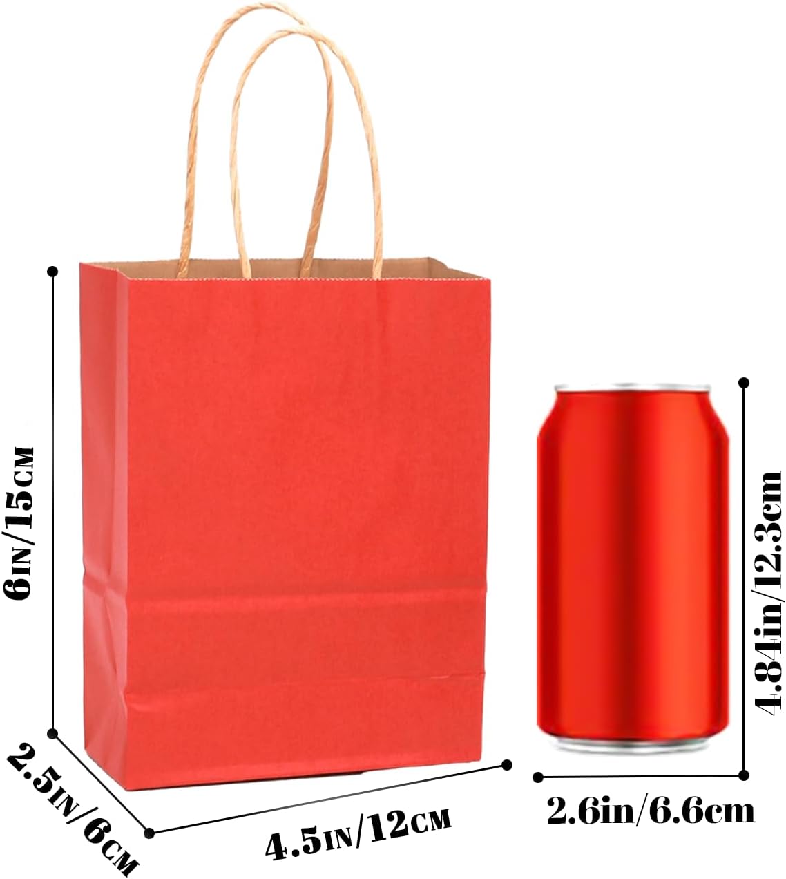 qiqee 24 Pcs Red Mini Paper Gift Bags with Handles 6"x4.5"x2.5" Small Brown Kraft Party Favor Bags Treat Bags Multiple Uses (Mini size)
