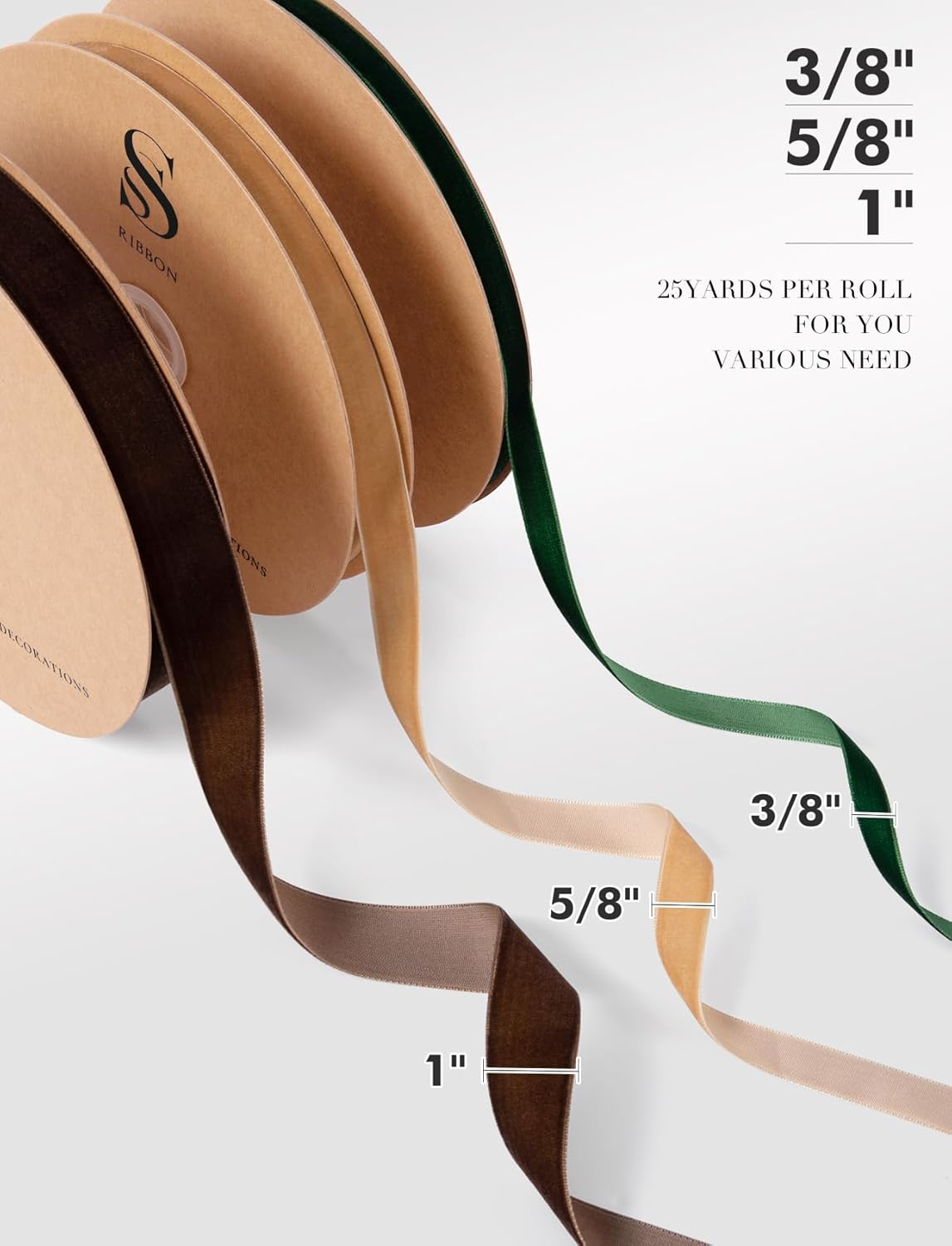 Light Blue Christmas Velvet Ribbon for Tree, Gift Wrapping, Flower Bouquet, Wreath Decorations, Bow Making 1'', 25 Yards